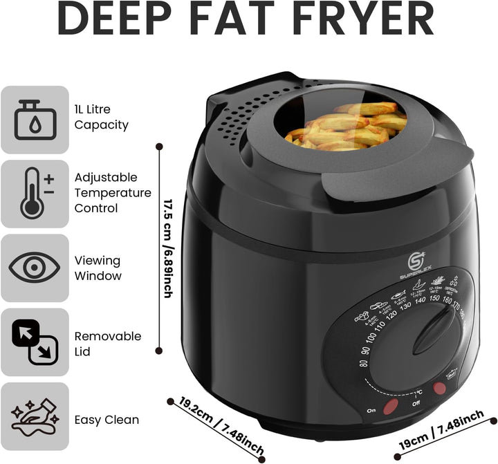 Friteuse mit Fett 1L Elektrische 950W Kompakte Mini Fritteuse Öl mit Temperaturregelung Edelstahl Fi