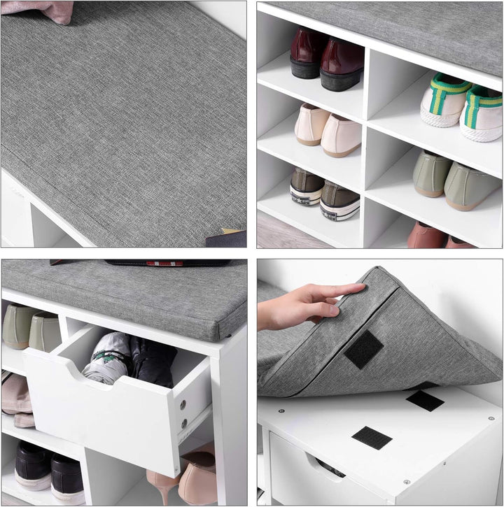 VASAGLE Schuhbank, Schuhregal mit Schublade und offenen Fächern, Sitzbank, gepolsterter Sitz, Flur,