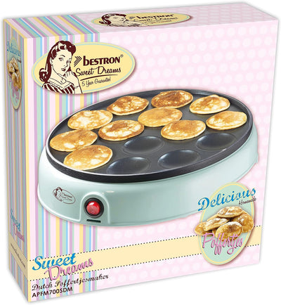 Bestron Poffertjes Maker im Retro Design, Mini Crepe's, Holländische Spezialität, Pfannkuchenautomat