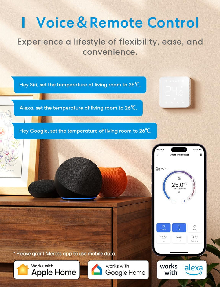Meross Smart Elektrische Thermostat, Fussbodenheizung WLAN Raumthermostat kompatibel mit HomeKit, Al