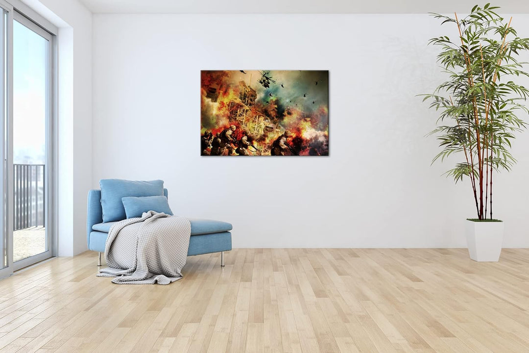 deyoli gewaltiger Kampf mit Explosionen im Format: 80x60 als Leinwandbild, Motiv fertig gerahmt auf