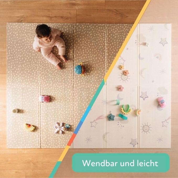 Nuby – Gepolsterte, Faltbare und wendbare Spielmatte für Babys – Leichte und weiche Bodenmatte zum S