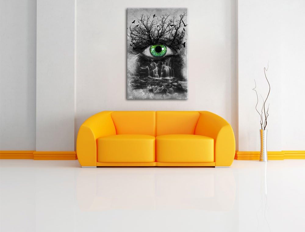 Auge verbunden mit schöner Natur schwarz/weiss Format: 100x70 auf Leinwand, XXL riesige Bilder ferti