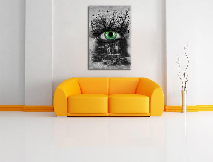 Auge verbunden mit schöner Natur schwarz/weiss Format: 100x70 auf Leinwand, XXL riesige Bilder ferti