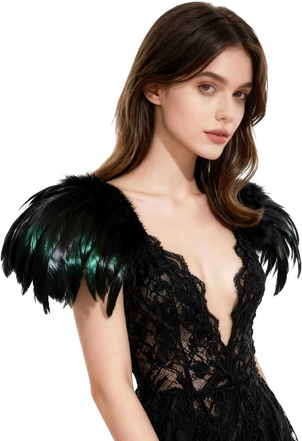 keland Damen Gothic Feder Epauletten Umhang Schal Schulterumhang Schultertuch für Halloween Cosplay