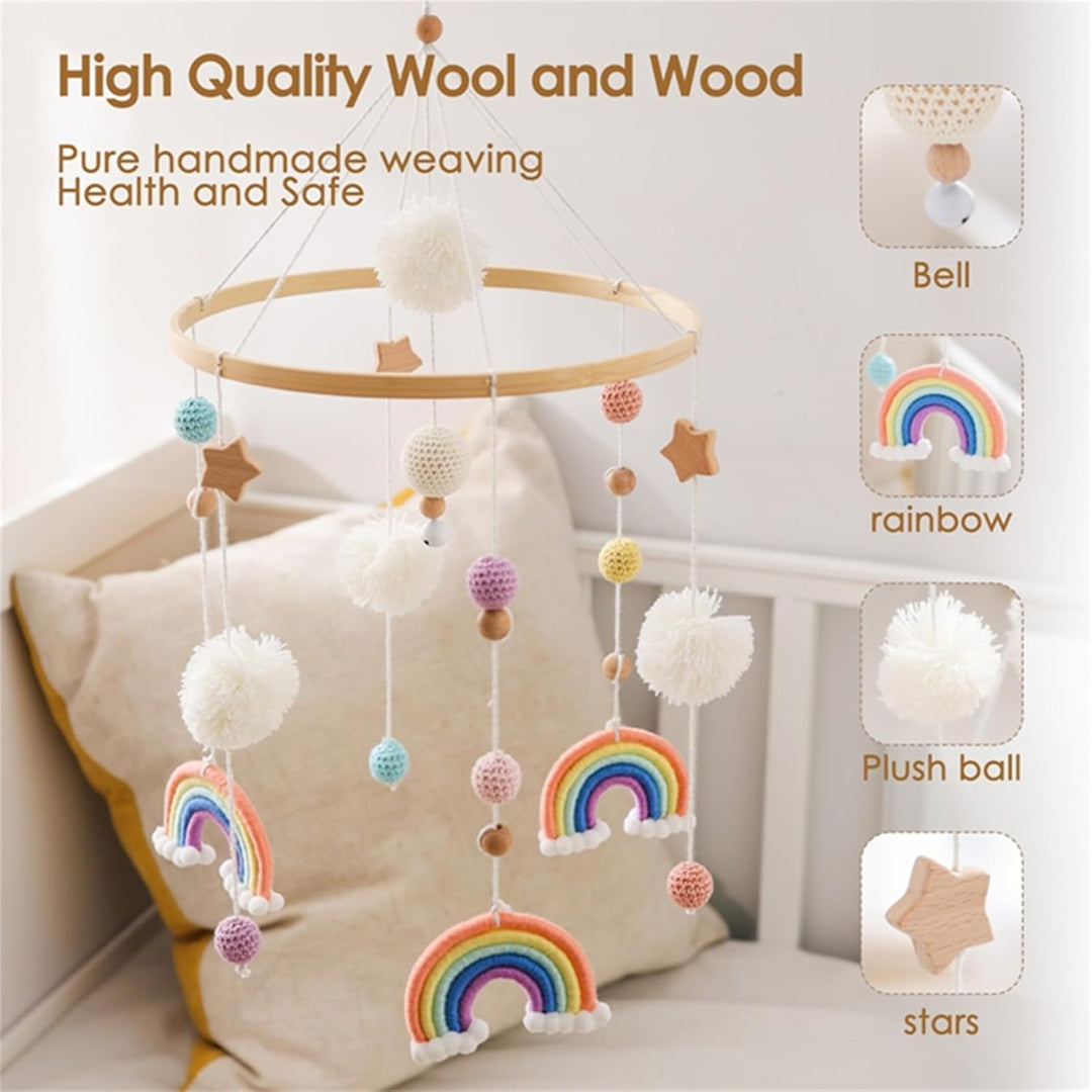 Herfair Mobiles Baby, Regenbogen Babybett Hölz Windspiele mit Bäll, Baby Mobile, Anhänger Babyzimmer