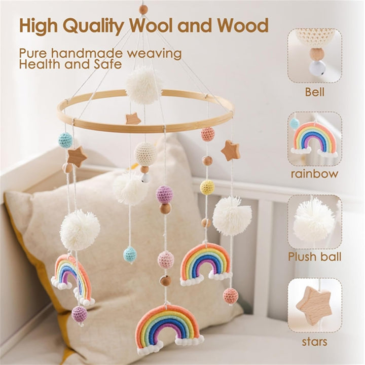 Herfair Mobiles Baby, Regenbogen Babybett Hölz Windspiele mit Bäll, Baby Mobile, Anhänger Babyzimmer