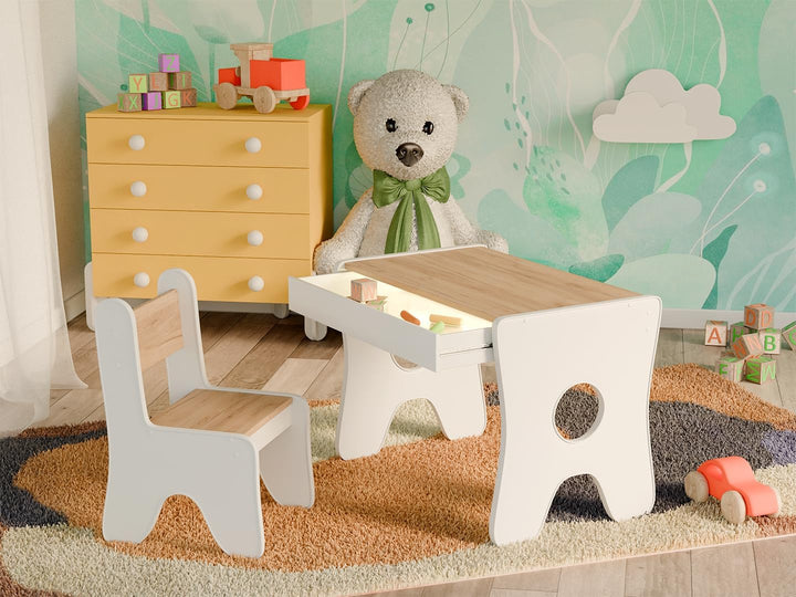Happy Babies - Kinderschreibtisch-Stuhl-Set, ergonomischer Spieltisch mit geräumiger Schublade - Kin