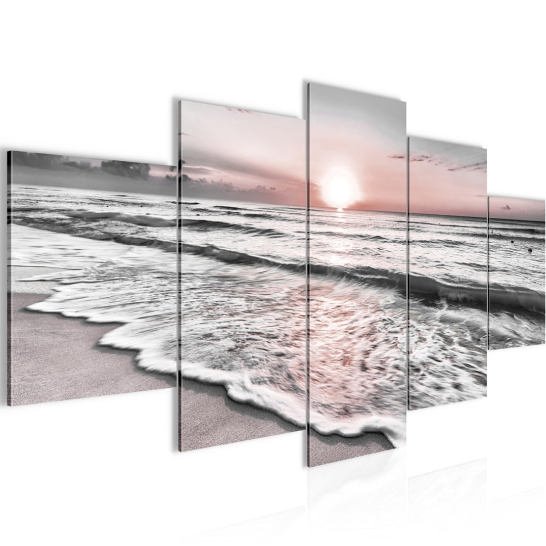 Runa Art Bild Schlafzimmer Wohnzimmer Sonnenuntergang Strand 5 Teilig Landschaft Grau Rosa Wandbilde