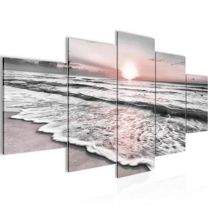 Runa Art Bild Schlafzimmer Wohnzimmer Sonnenuntergang Strand 5 Teilig Landschaft Grau Rosa Wandbilde