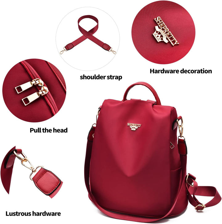 shepretty Damen Rucksack Anti Diebstahl Umhängetasche Multifunktions Schultaschen 8864-rot 32*14*33c