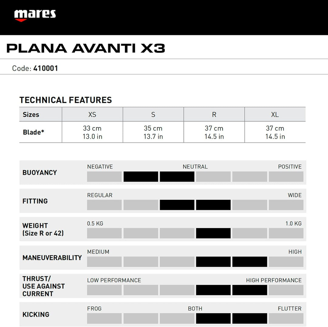 Mares Flosse Plana Avanti X3 XL Schwarz, XL Schwarz