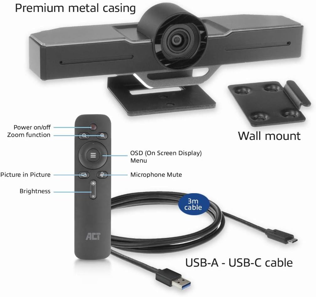 ACT Professionelle Konferenzkamera, Full HD Webcam 1080P Bild Sony CMOS Sensor, Zoom, Teams, Google