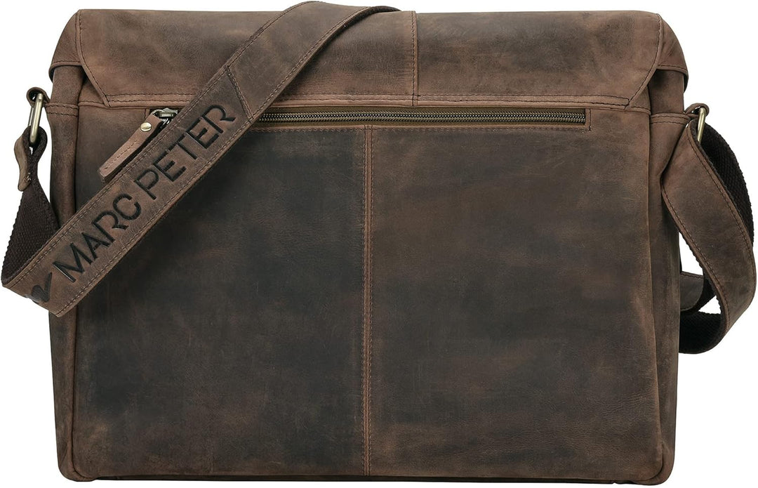 Marc Peter® Bergen leder Umhängetasche für Herren Damen | 15.6 Zoll Laptoptasche | Aktentasche aus e