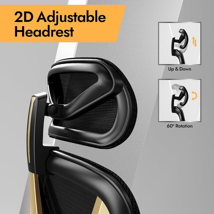 Ergonomischer Bürostuhl mit 3D Lendenstütze & 3D verstellbaren Armlehnen, V-Rücken-Design, Bequemer