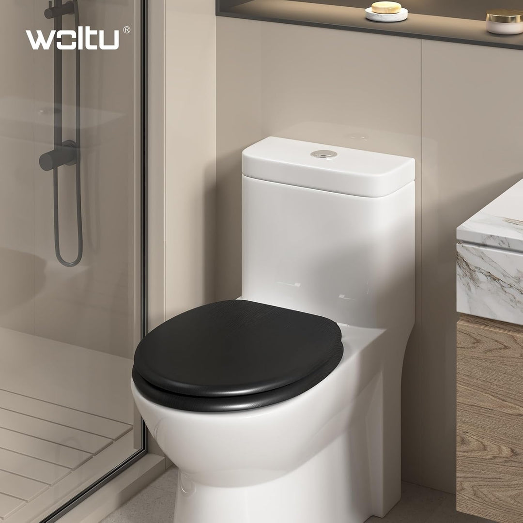 WOLTU Premium WC-Sitz Toilettensitz mit Absenkautomatik, MDF Holzkern, Softclose Scharnier, Desgin D