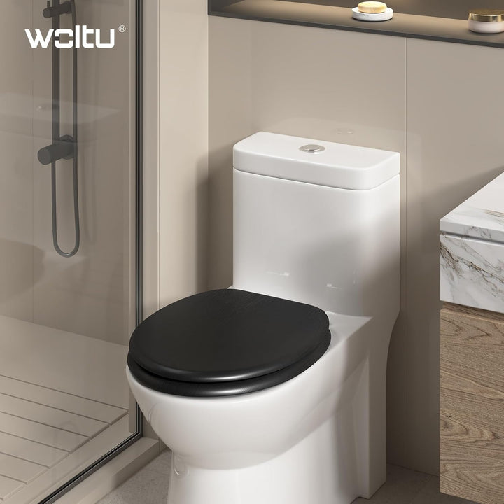 WOLTU Premium WC-Sitz Toilettensitz mit Absenkautomatik, MDF Holzkern, Softclose Scharnier, Desgin D