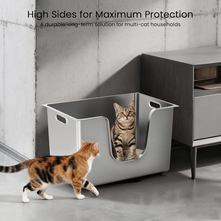 PTLOM Lebensmittelechtes Katzenklo Edelstahl XXL Katzentoilette 30cm Hohe Ränder Rostfrei,Auslaufsic