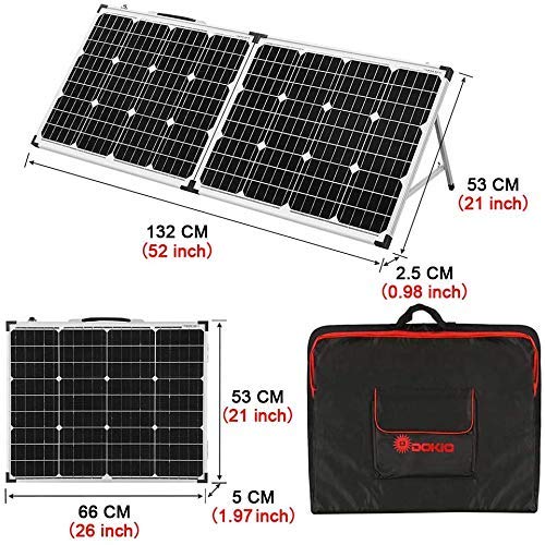 DOKIO Solarkoffer 100W mit Laderegler (2 USB-Ports) Solarpanel Faltbar für 12V Batterie Inklusive Tr