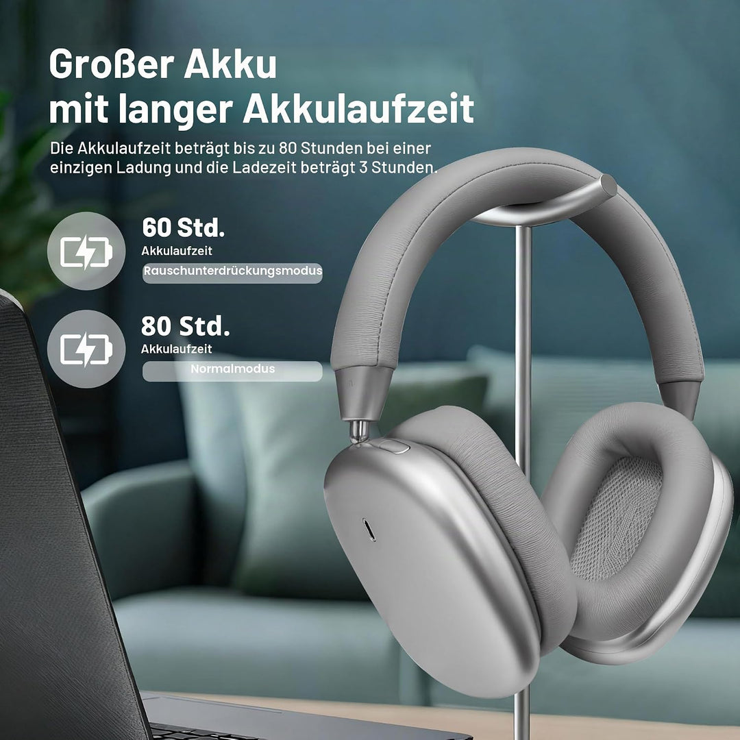 Kabellose Kopfhörer, Noise Cancelling Kopfhörer für die Arbeit, 80H Spielzeit, Wireless 5.4 Over Ear
