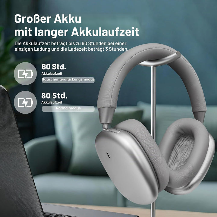 Kabellose Kopfhörer, Noise Cancelling Kopfhörer für die Arbeit, 80H Spielzeit, Wireless 5.4 Over Ear