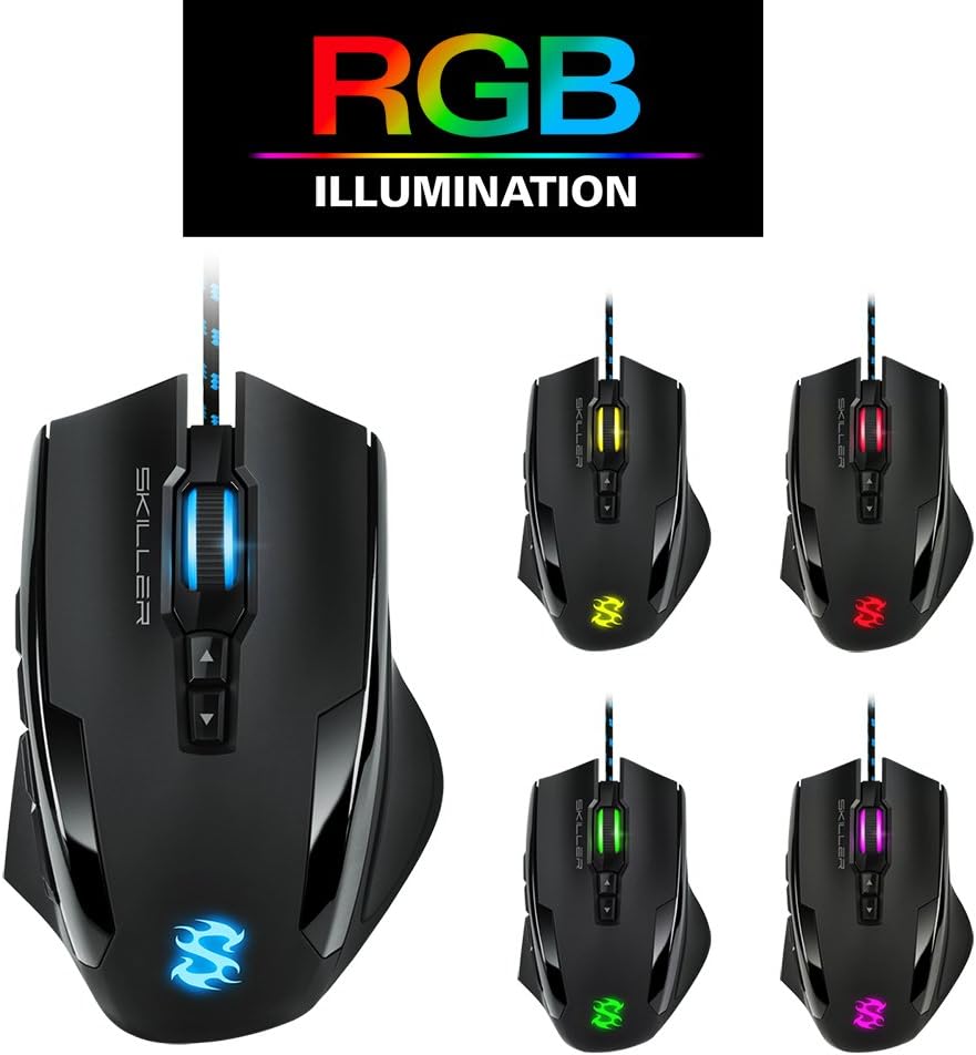 Sharkoon Skiller SGM1 Gaming Maus mit Makrotasten (10800 DPI, RGB-Beleuchtung, 12 Tasten, Weight-Tun