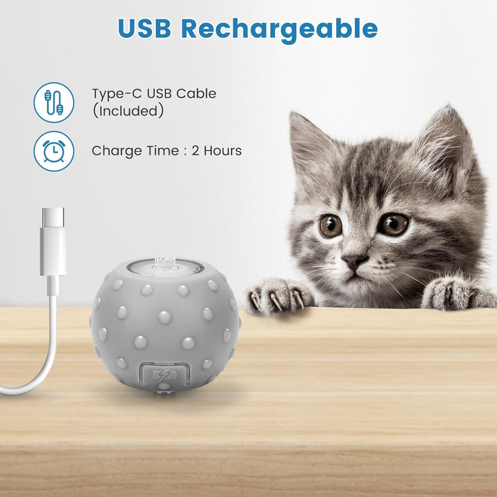 PETTOM Interaktives Katzenspielzeug Selbstbeschäftigung, Katzen Spielzeug Ball mit LED-Licht & 3 Mod