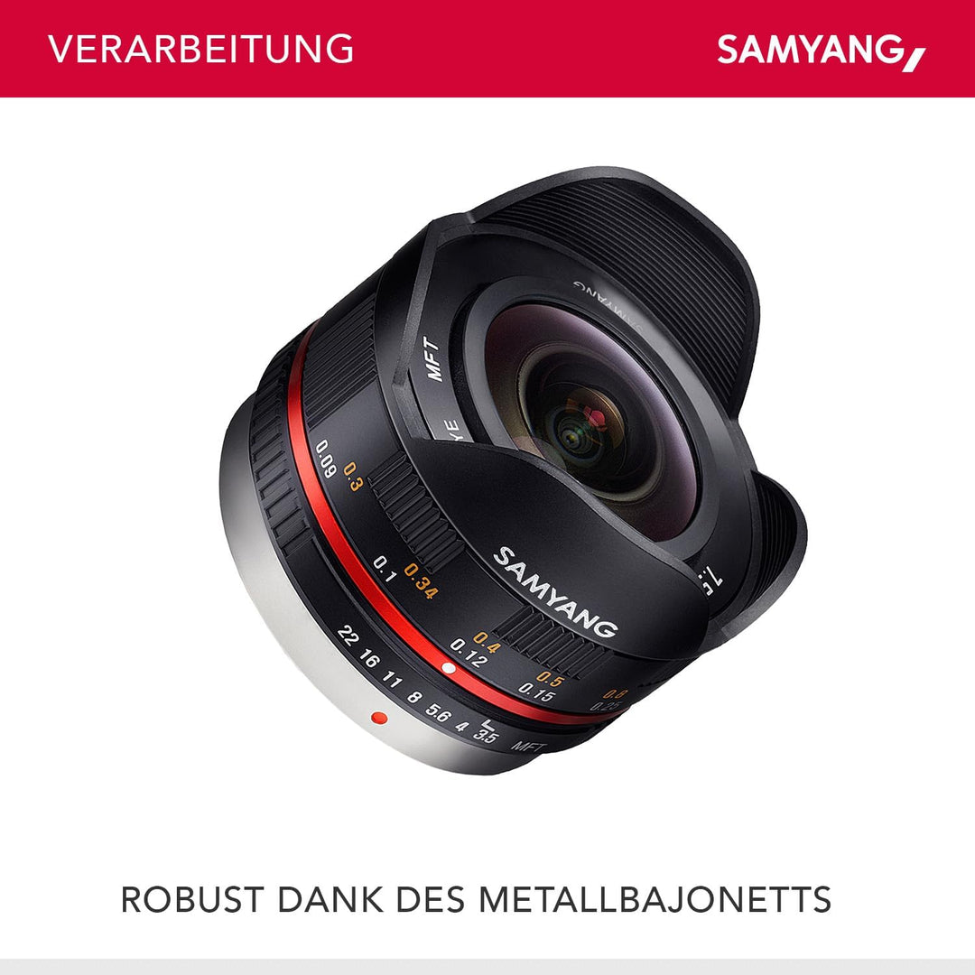 Samyang MF 7,5mm F3,5 Fisheye MFT schwarz - APS-C Sensor, 180° Bildwinkel, ideal für Reportage & eng