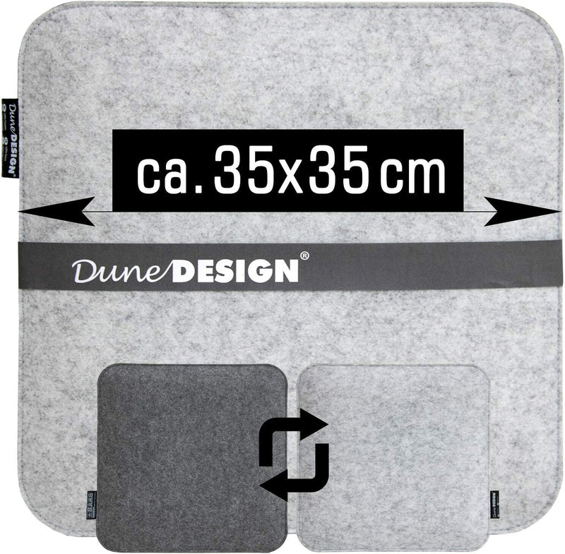 DuneDesign 4 Stützende Filz Sitzkissen 35x35 Eckig - 25mm Stuhlkissen Hart - Wende Sitzauflage Grau