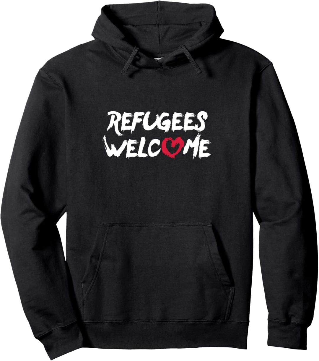Refugees Welcome mit Herz Statement Pullover Hoodie