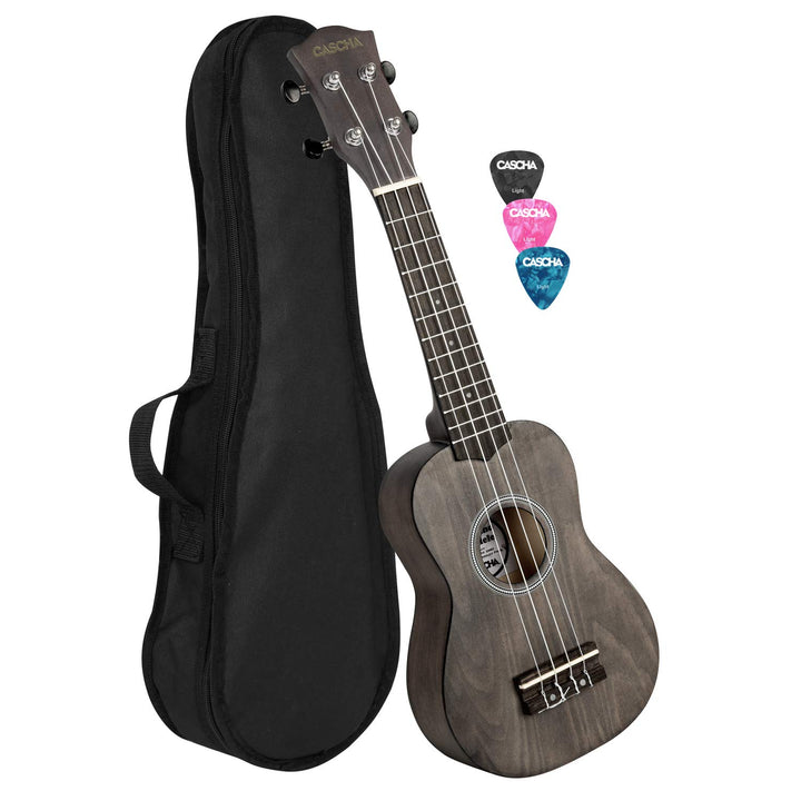 CASCHA Sopran Ukulele Set für Kinder und ErwachseneIUkulele Starter Kit mit 3 Plektren TascheIUkulel