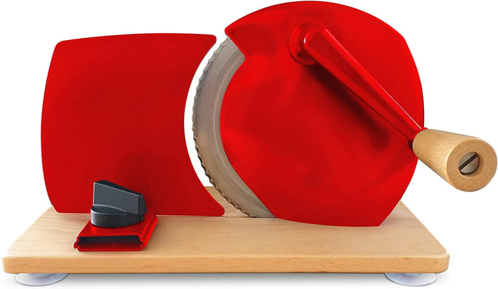 Jupiter Küchenmaschine manueller Allesschneider rot mit Kurbel und Holzplatte 305004, Rot