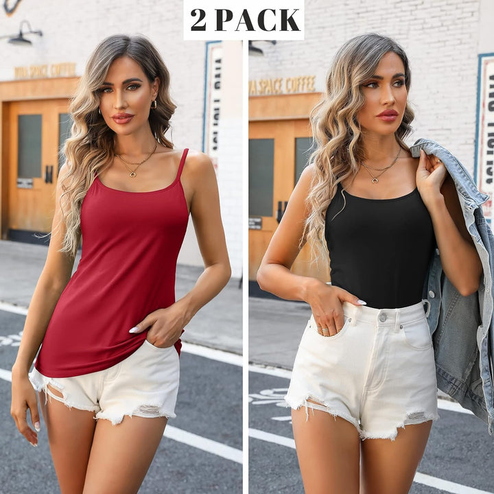 Attraco 2er Pack Damen Baumwolle Tank Top mit Regal BH Unterhemd Verstellbarer breiter Riemen Camiso