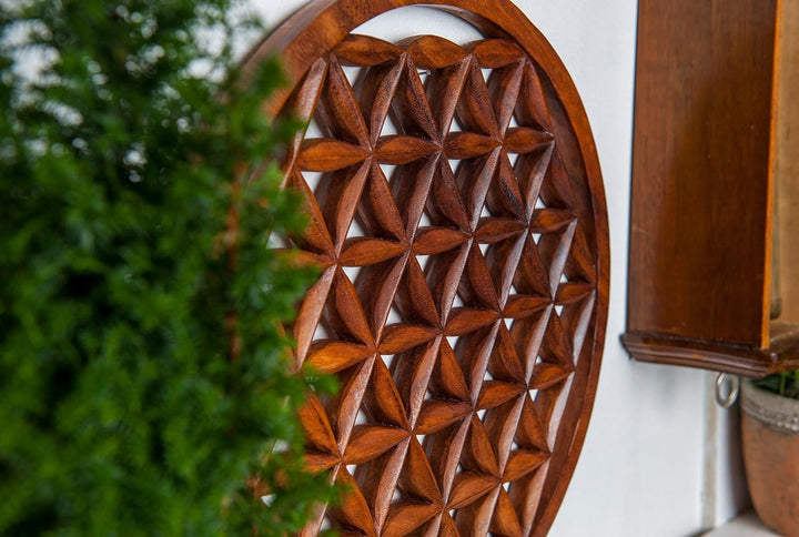 Windalf Grosses Wandbild BLUME DES LEBENS Ø 40 cm Lebensblume Energiebild Holzbild Handarbeit aus Ho