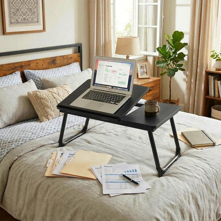 Relaxdays Laptoptisch für Bett & Couch, klappbarer Betttisch, Holzoptik, höhenverstellbar, Betttable