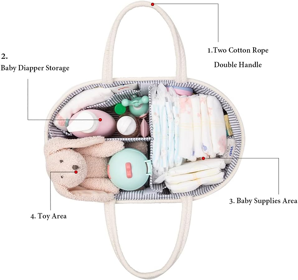 JiA QAQ Baby-Wickeltasche, tragbar, Baumwollseil, gewebte Wickeltasche, Aufbewahrungskorb für Kinder