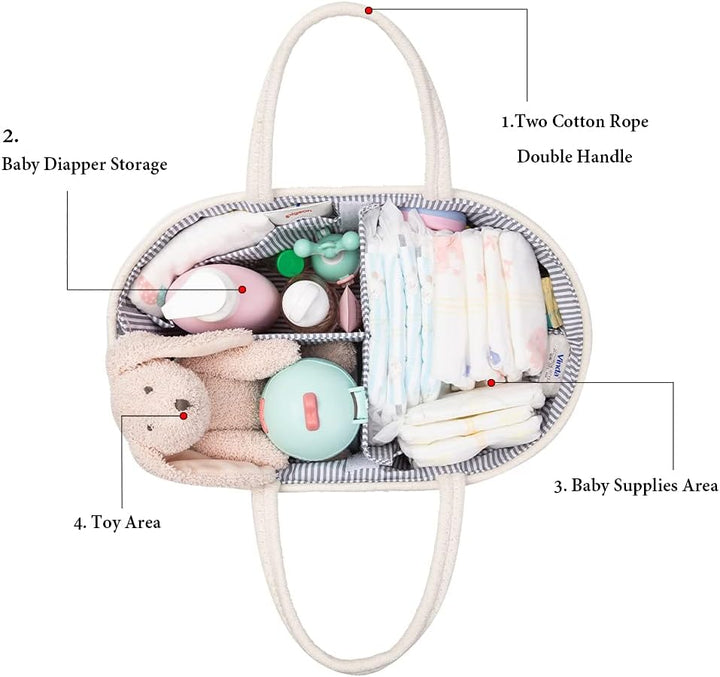JiA QAQ Baby-Wickeltasche, tragbar, Baumwollseil, gewebte Wickeltasche, Aufbewahrungskorb für Kinder