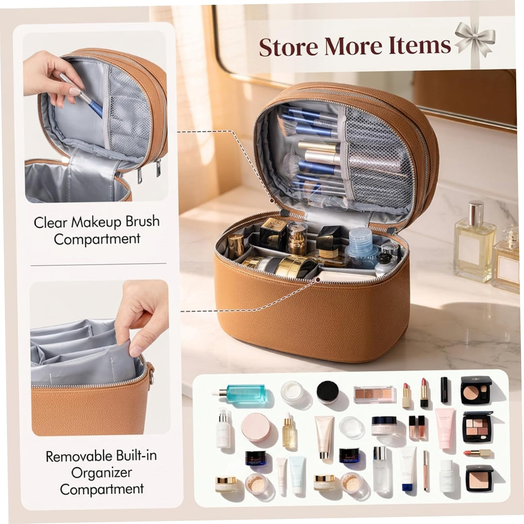 Vanity Case Make-up-Tasche, doppellagige Reise-Kosmetiktasche mit Griffen und Riemen, Make-up-Organi