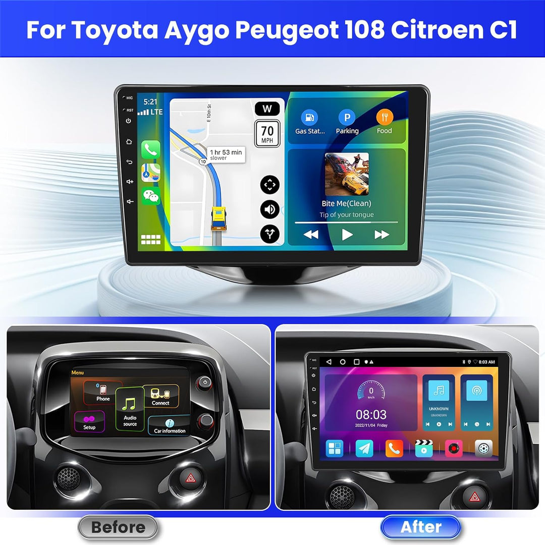 Radio für Toyota Aygo Peugeot 108 Citroen C1 2015-2020 Android 15 2+64G mit Wireless CarPlay Android