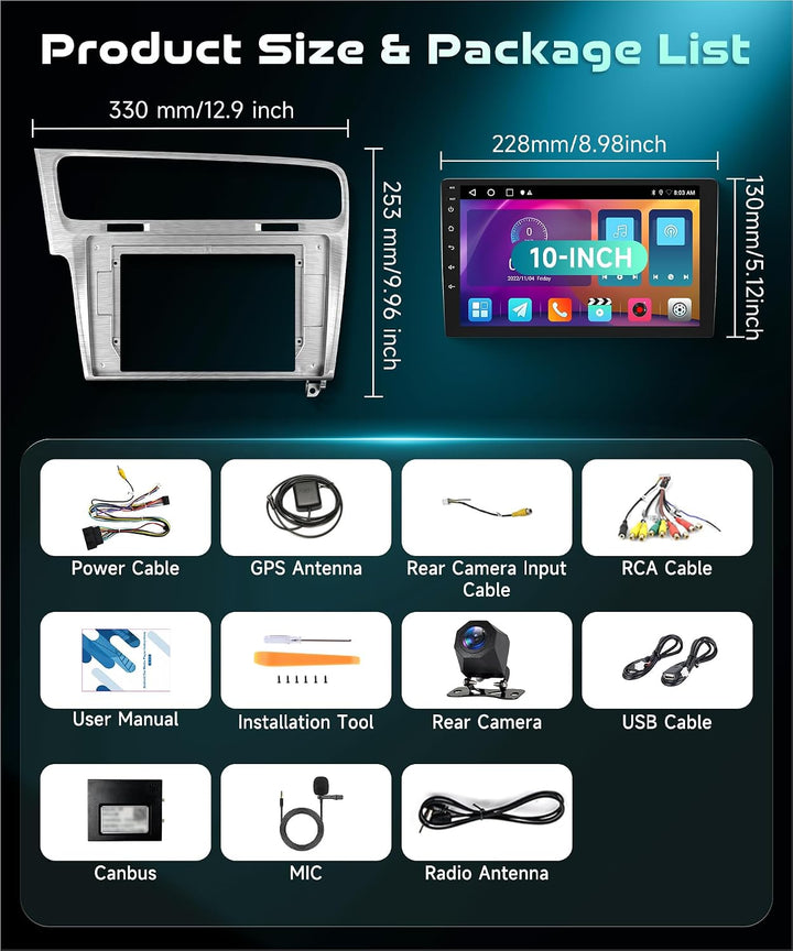 2G 64G VECHTEL 10.1" Bluetooth-Autoradio für VW Golf 7 2012-2020 Carplay Android Auto,Android 15,EQ,