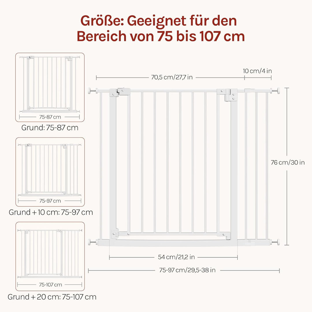 WOLTU Treppenschutzgitter, Türschutzgitter, Absperrgitter, inkl. 10 cm Verlängerung, 75-97 cm, mit/o