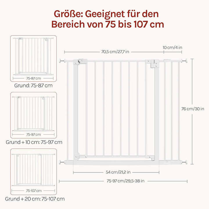WOLTU Treppenschutzgitter, Türschutzgitter, Absperrgitter, inkl. 10 cm Verlängerung, 75-97 cm, mit/o