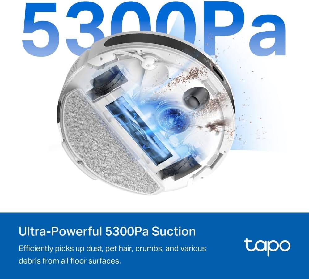 Tapo RV20 Max Saugroboter mit Wischfunktion, 5300Pa ultrastarke Saugkraft, 83 mm Ultra-schlank, MagS
