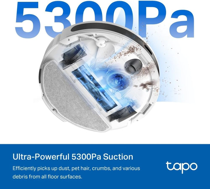 Tapo RV20 Max Saugroboter mit Wischfunktion, 5300Pa ultrastarke Saugkraft, 83 mm Ultra-schlank, MagS