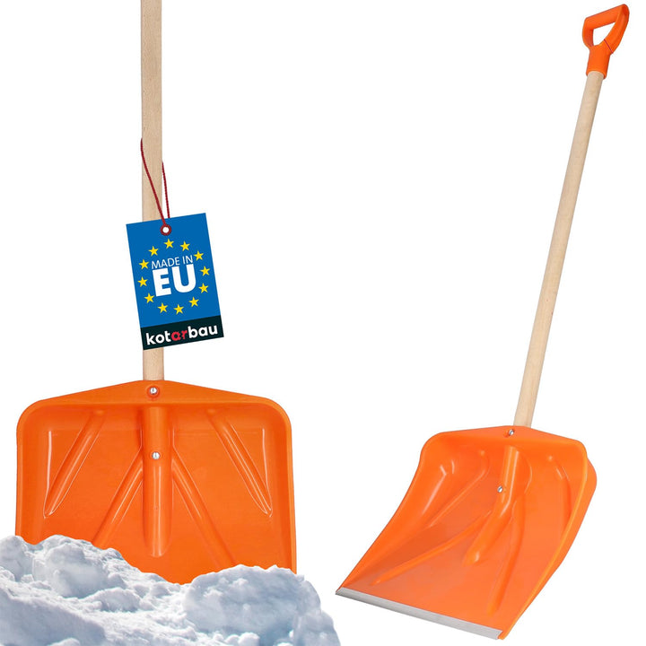 KOTARBAU® Schneeschaufel Schneeschieber 45cm mit Holzstiel Verstärkt Kunststoff Schild mit Metallbes