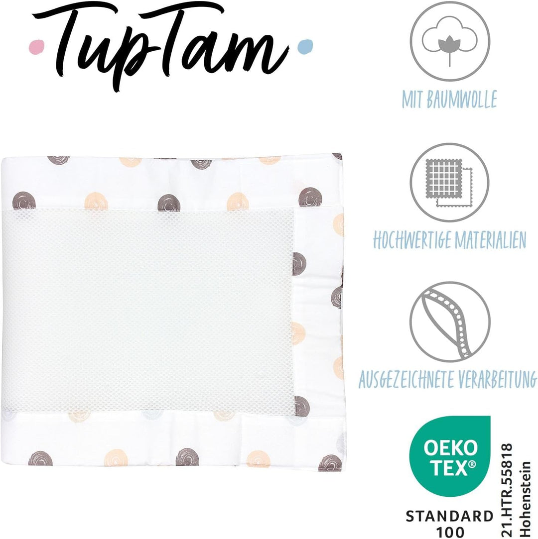 TupTam Bettumrandung Babybett 3D Mesh Nestchen – Gitterstäbe Schutz Netz 2er, Farbe: Punkte Pastell,