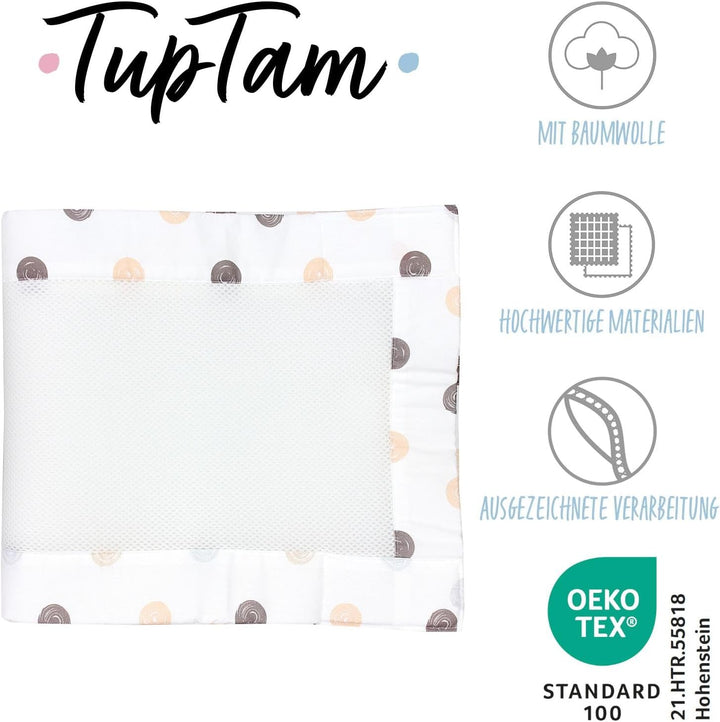 TupTam Bettumrandung Babybett 3D Mesh Nestchen – Gitterstäbe Schutz Netz 2er, Farbe: Punkte Pastell,