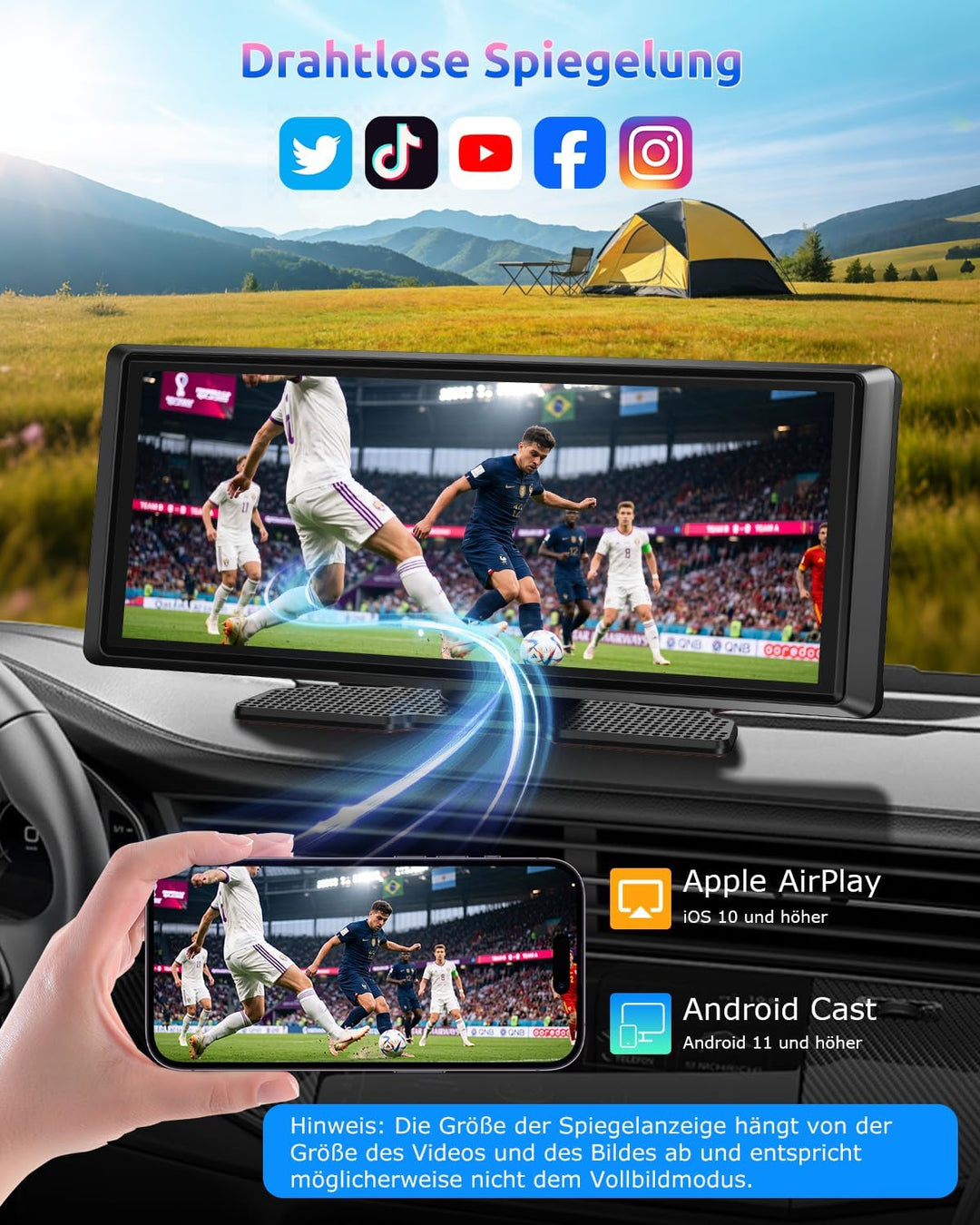 ESSGOO Carplay Android Auto Display mit Rückfahrkamera,8 Zoll Carplay Bildschirm für Apple/Android A
