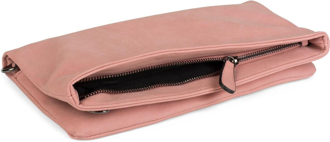 styleBREAKER Fold-Over-Clutch in Wildlederoptik mit Überschlag, 3-in-1 Tasche, Schulterriemen, Trage