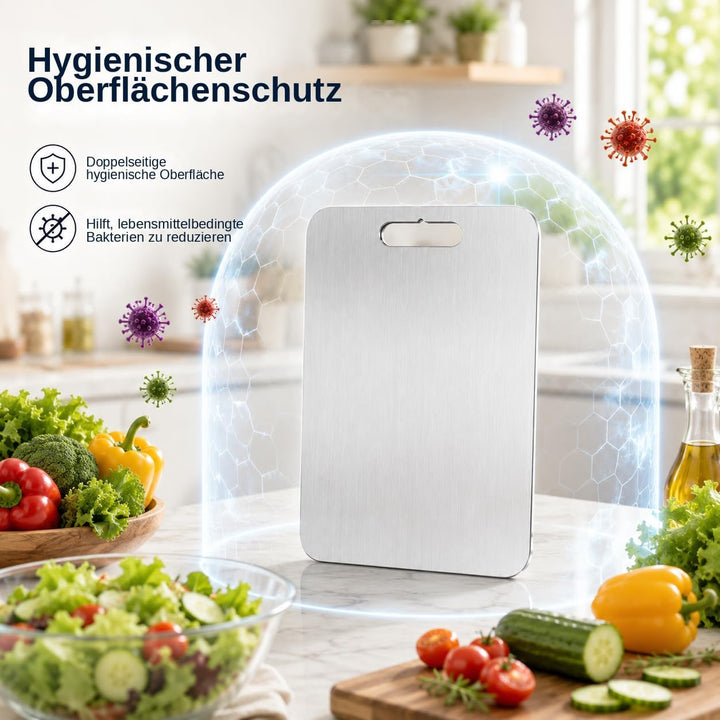 3 Stücke Titan Schneidebrett S316 Edelstahl, BPA-frei Doppelseitiges Board für Fleisch, Brot, Gemüse